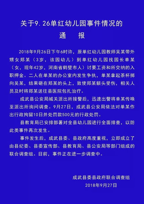 發布了 關于9.26成武單紅幼兒園事件情況的通報